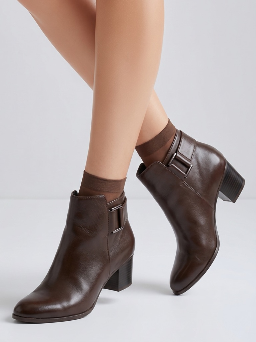 Alfani Womens 6M Adisonn Ankle Boots‎ Booties Brown Leather Side Zip Buckle
